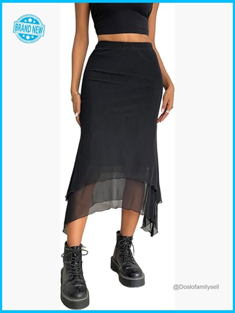 Mesh Asymmetrical Mermaid Midi Skirt High Waist Fishtail Long Skirt